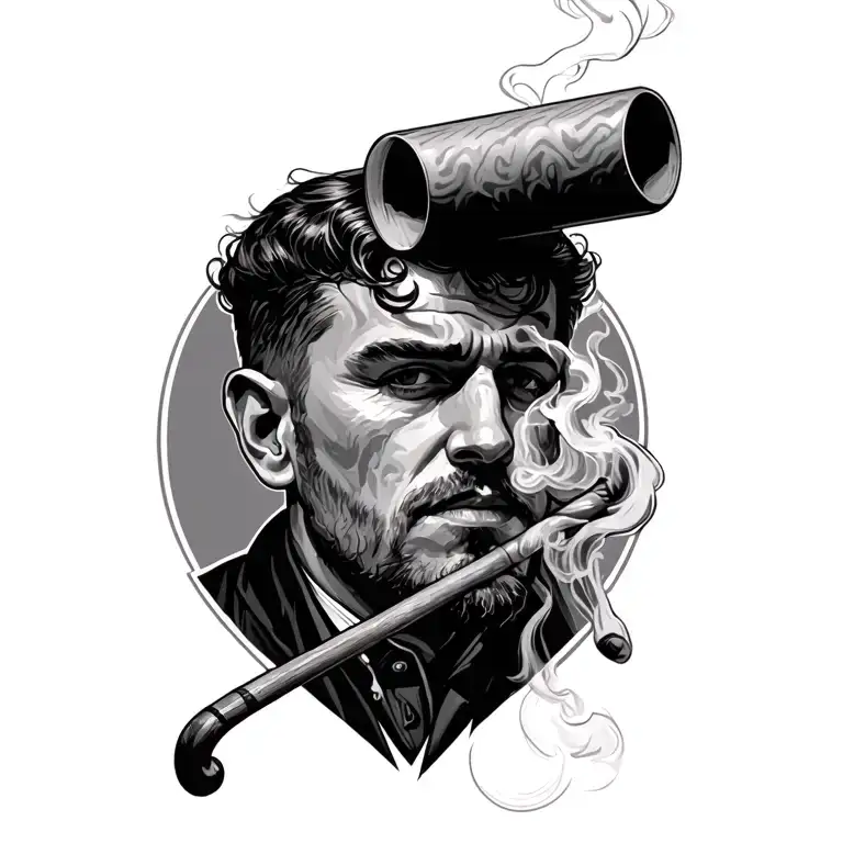 A Man With A Cylinder On His Head With A Cane Smokes