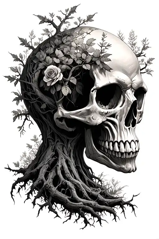 Skull Nature Tree Form On The Back Throughout The Spine