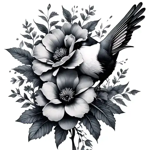 Flowers With A Bird