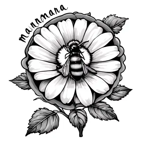 Mamamama Text In Circle Inside A Flower With A Bee