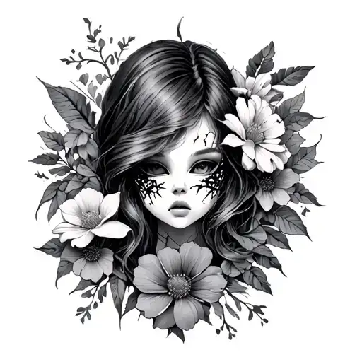 Broken Mask Girl Flowers Wrapped