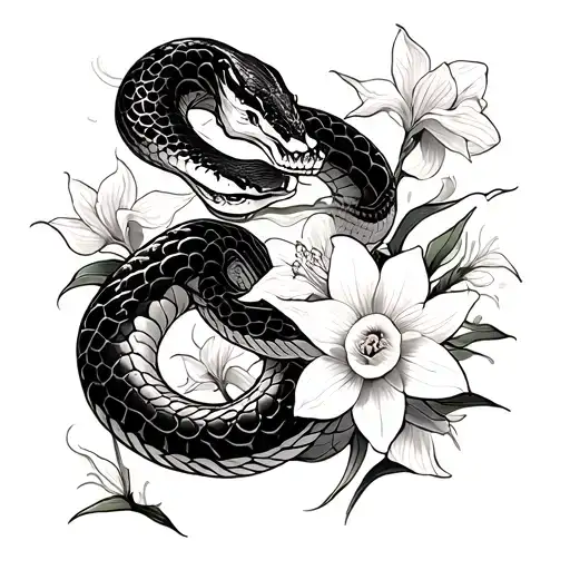Chinese Snake And Daffodils