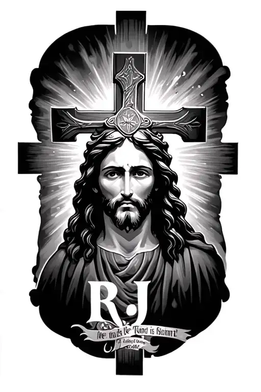 Jesus And Cross Tattoo With Bible Verse In It And A Cool Background And Also Have My Name Rj In It