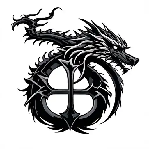 Dragon Tattoo With On Symbol In The Middle