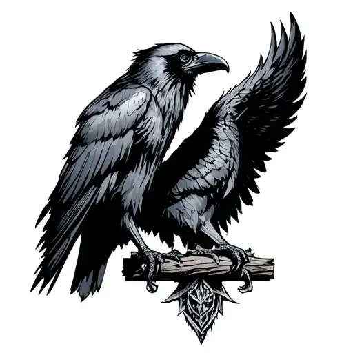 Viking God Ruins Raven Perched