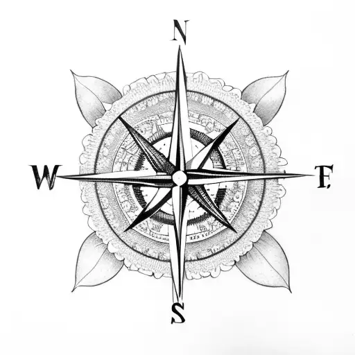 Compass With Flowers And Leaves