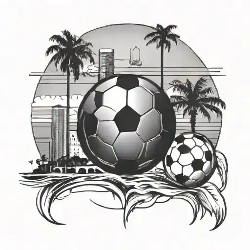 A Palm Beach Sunset With A Football Floating In The Sky And A Subtle Outline Of Newcastle Skyline