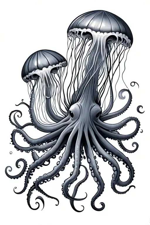 Jellyfish Attacking Octopus