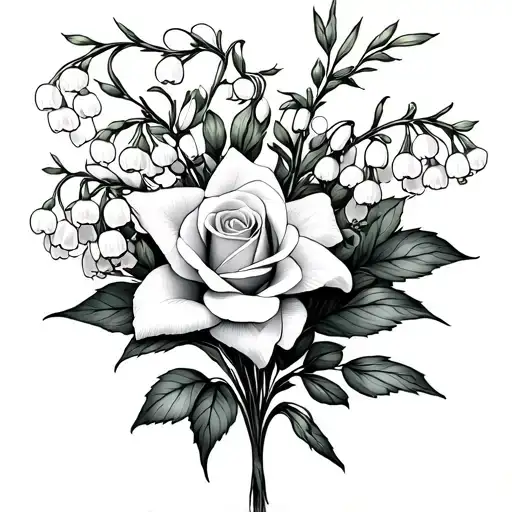Lily Of The Valley And Rose Bouquet Fine Line