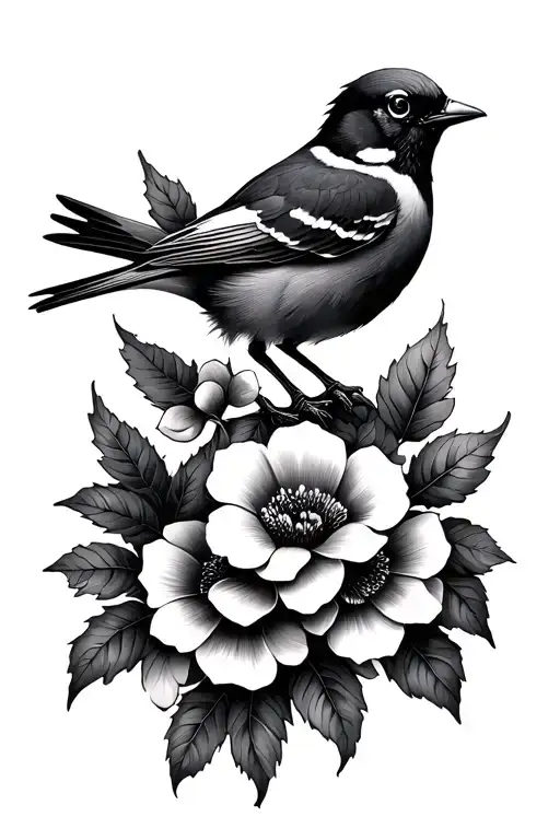 Birds With Flowers In Forest