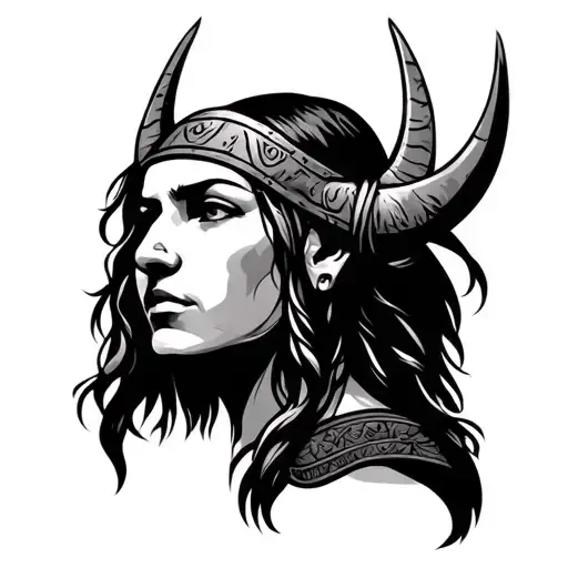 Viking Woman Face With River In The Background