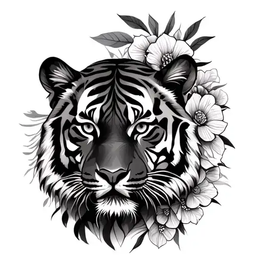 Tiger With Floral And Mandala Elements