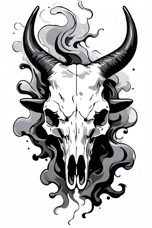 Bull Skull And Smoke Transforming From The Side