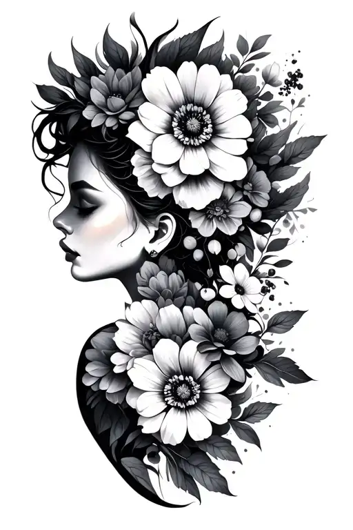 Female Silhouette Made From Flowers