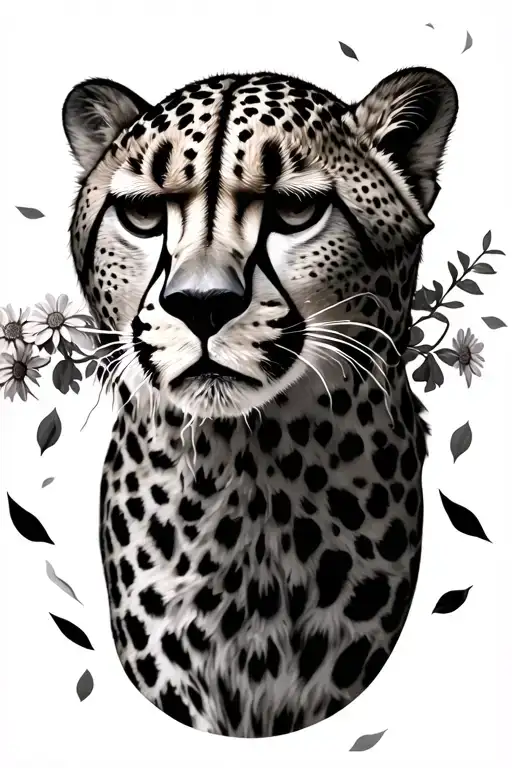 Cheetah With Flowers In Mouth And Falling Petals