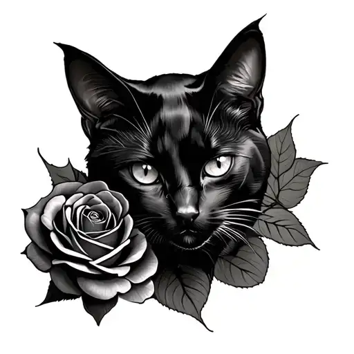 Black Cat With Rose