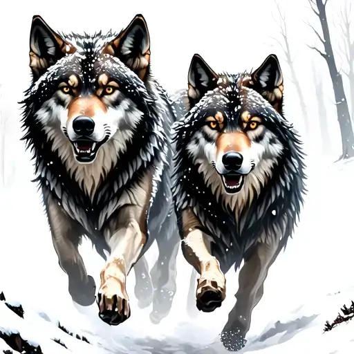 A Wolf Pack Running Through A Snowy Forest Inspired By Slavic Folklore