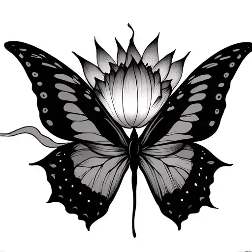 Strength Courage Rebirth Butterfly Lotus Fine Line Sun