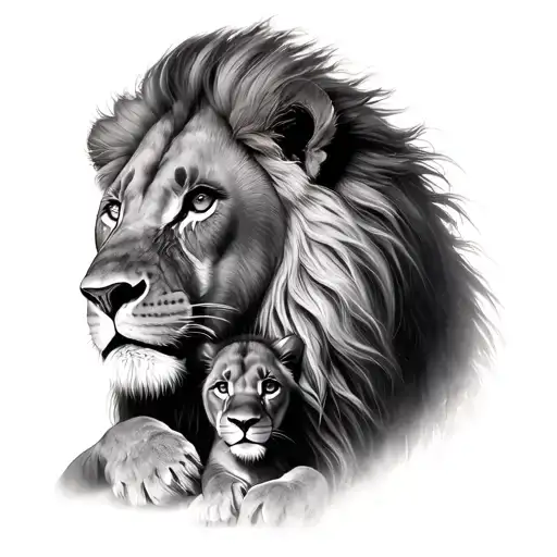 Lion With His Cub Hyper Realistic Space