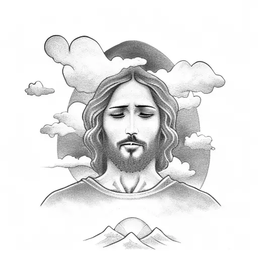 Jesus Praying With Clouds In The Background