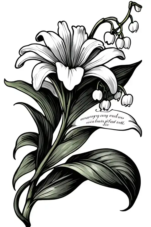 Lily Of The Valley Flower With Long Stem And Maesyn Written In Calligraphy As Part Of The Stem