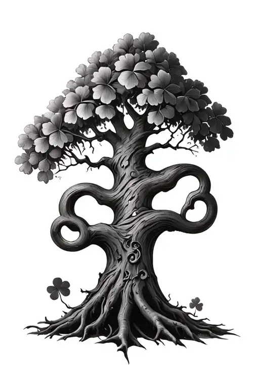 Tree Of Life With A Cloverleaf Carved Into The Trunk