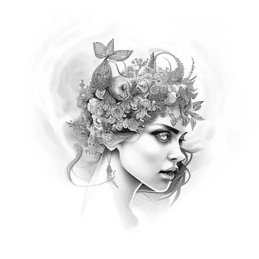 An Ethereal Portrait Of The Goddess Of Wealth And Beauty Surrounded By Floral Elements