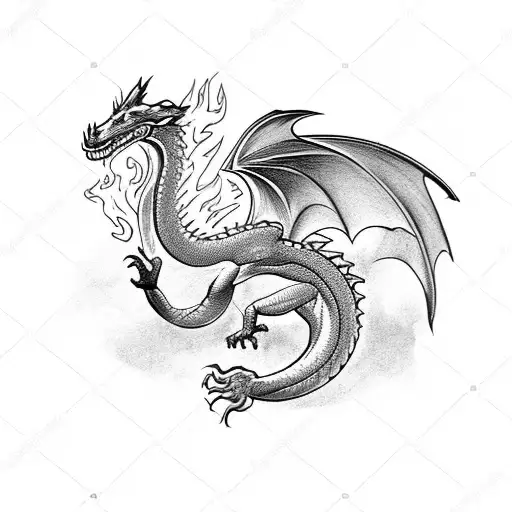 Dragon Spiting Fire On A Letter W