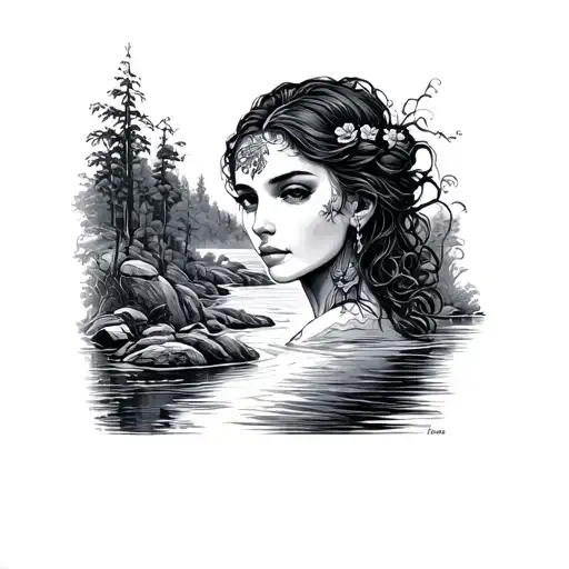 Woman Face With River In The Background