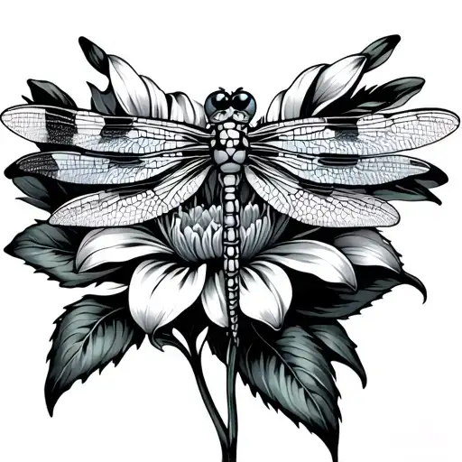 Dragonfly Wrapped Around A Flower
