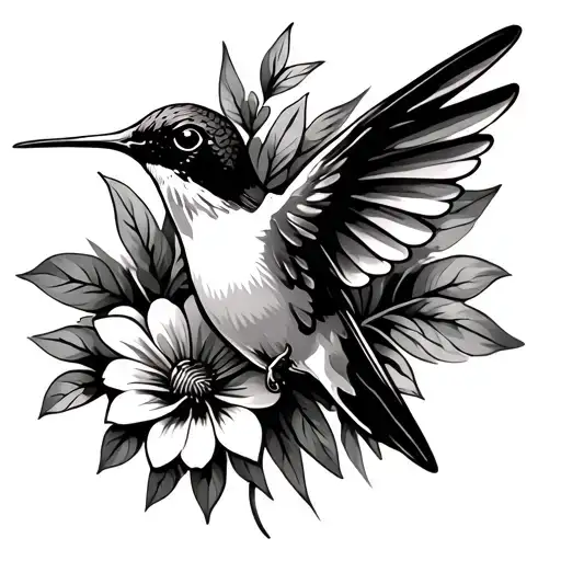 Hummingbird Hovering Near Flowers