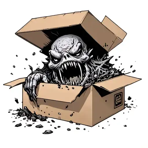 Creepy Gory Monster Ripping Out Of A Cardboard Box