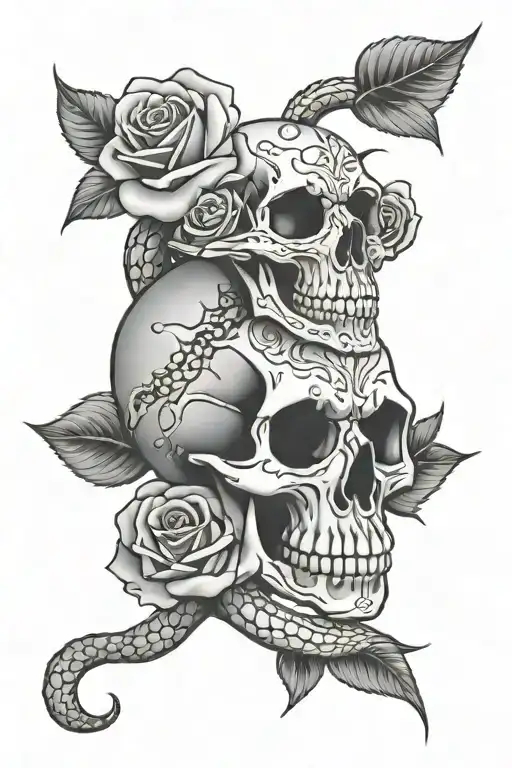 Skull Roses Snake With Roses