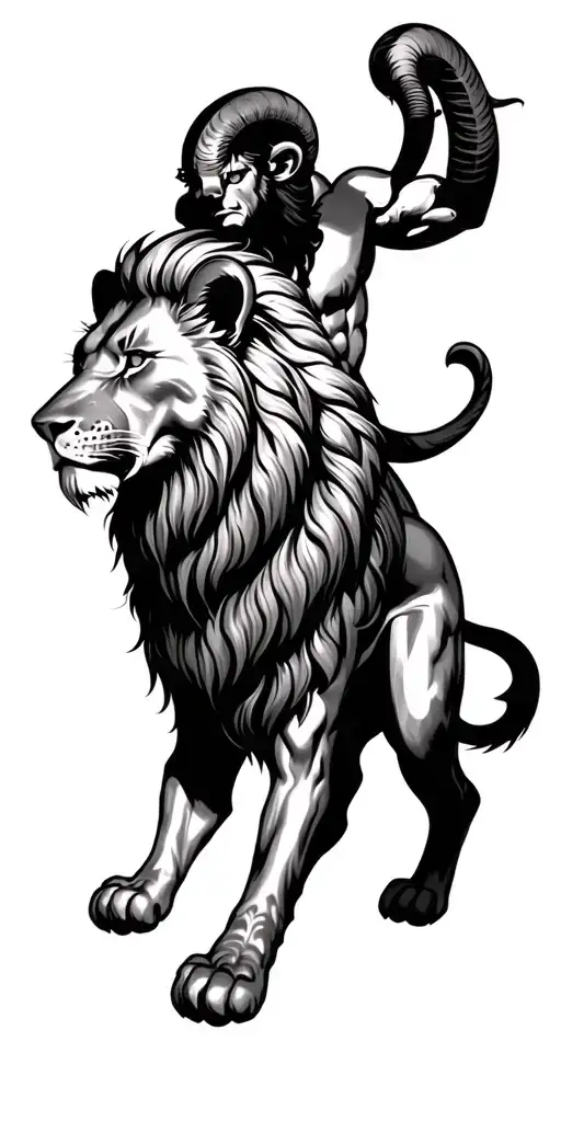 Aries Winning A Battle Against A Lion