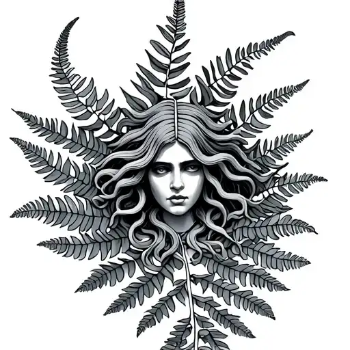 Medusa Greek Mythology Inspired Tattoo Fern Leaf