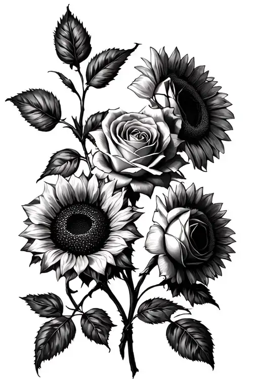 Sunflowers And Roses With Cardinal