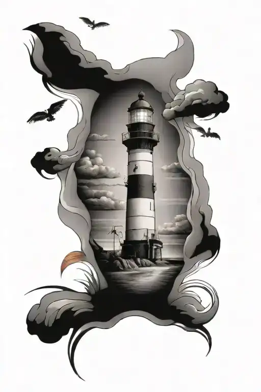 Lighthouse And Beach Scene
