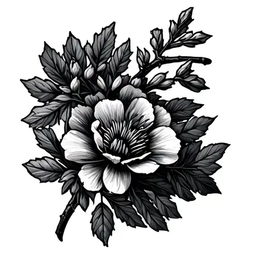 A Fine Line Juniper Branch Entwined With September's Birth Flower