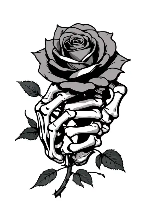 Skeleton Hand Holding A Rose With Barbed Wire Accents