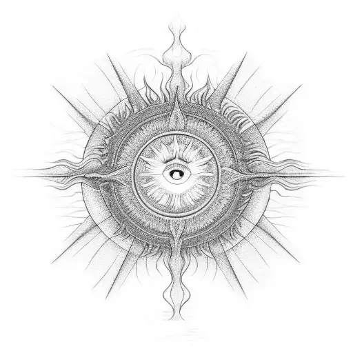 An Intricate Design Showcasing A Majestic Sun Rising Over A Vast Sea