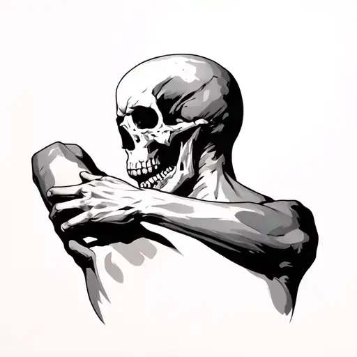 Skull Arm Up Spine And Skull Hand Around Back Of Neck