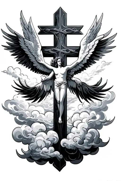 Bible Verse With Clouds And Angels And Shading With The Clouds And Cross