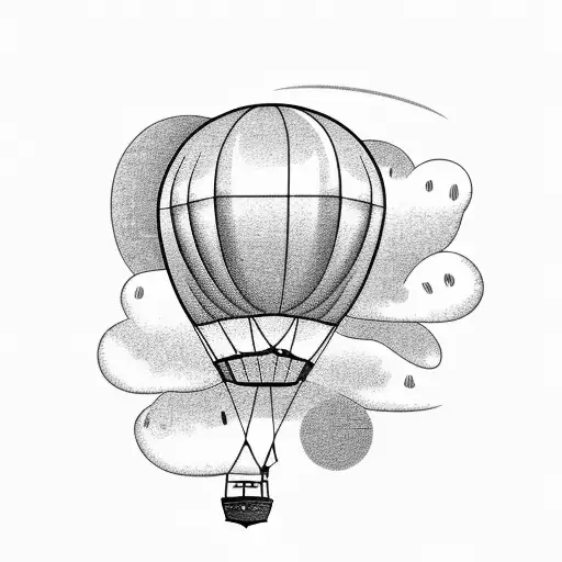 A Stylized Hot Air Balloon With Palm Trees And Ocean Waves