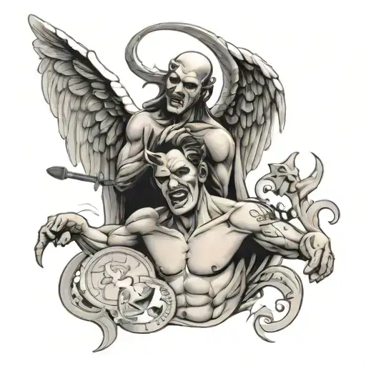 1 Angel In Pain And Devil With Money Symbols Incorporated