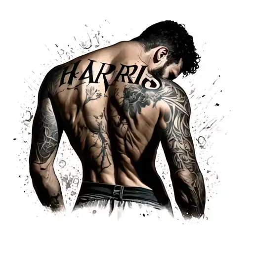 Incorporate The Name Harris On My Back Surrounded By A Man Filled With Sacrifice And Pain