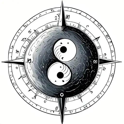 Yin Yang Inside A Compass