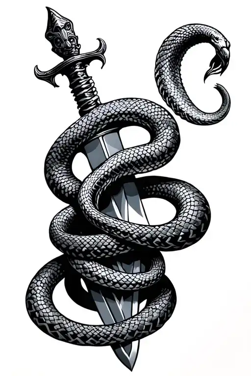 Snake Wrapped Around A Greek Dagger Wrapped
