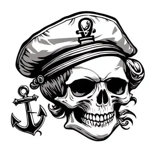 Skull With Sailor Hat And Anchor