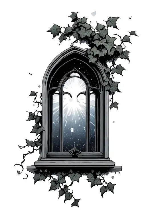 Ivy Vine Growing Out Of A Window With Outer Space Behind It Glass