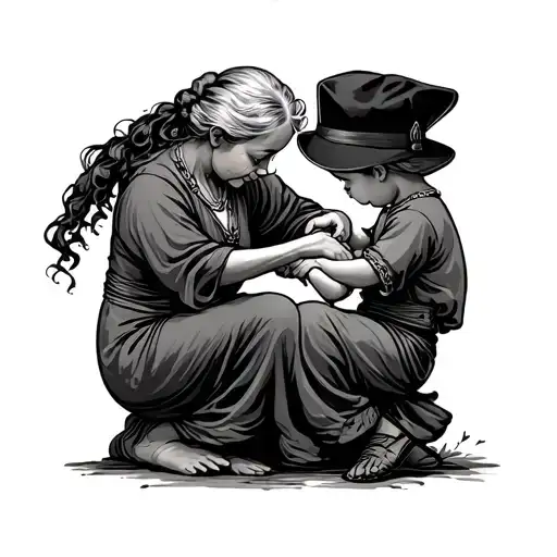 Grandmother And Son Playing